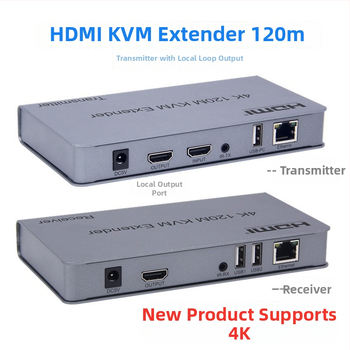 KVM pikendaja 4K/30Hz TX/RX, HDMI ja USB, kaabel 120/200 m
