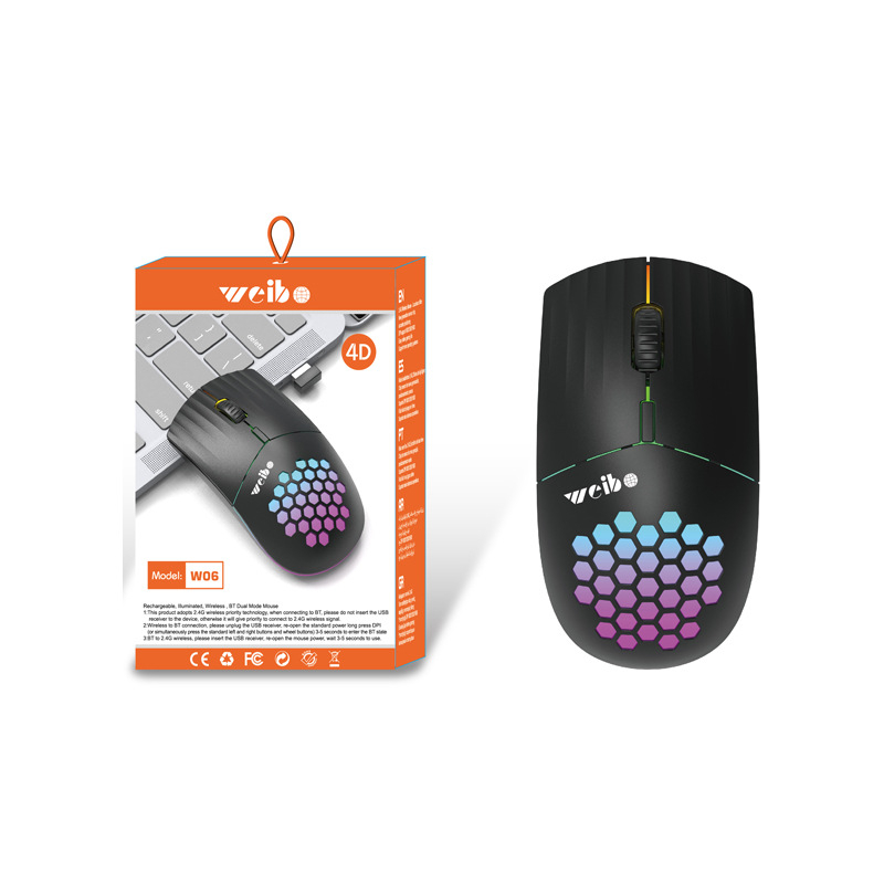 Weibo W06 fotoelektrična miš Bluetooth+2.4G, DPI 1600/2400/3200, 4 tipke