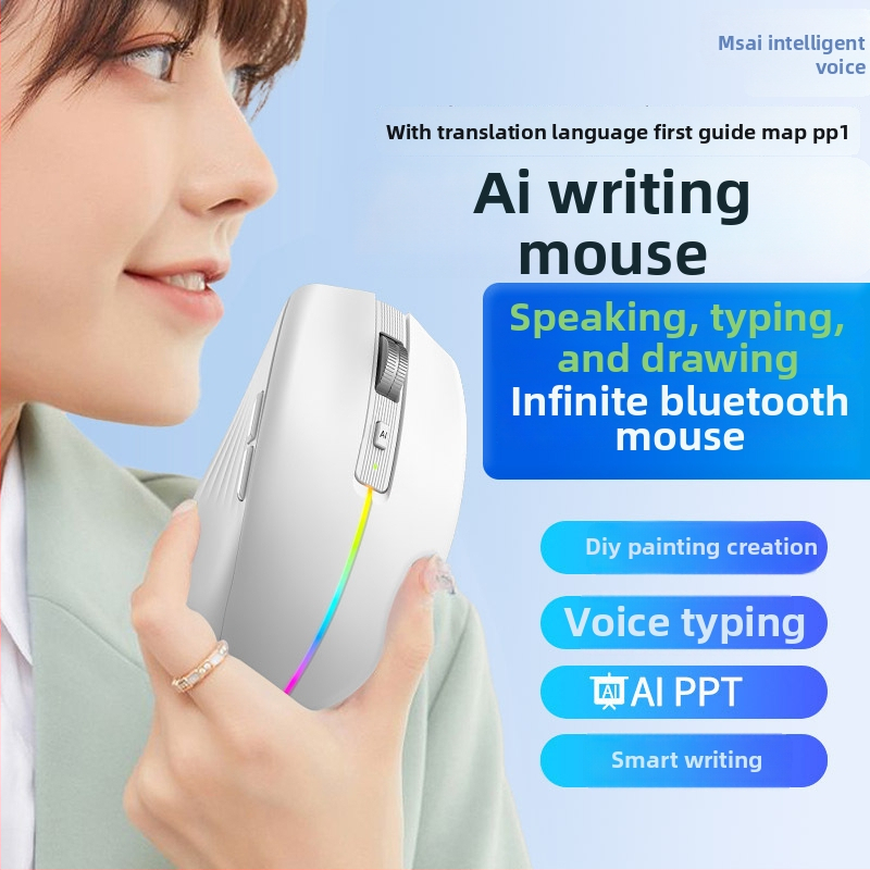 Mouse wireless cu translator vocal AI, suport multi-dispozitiv, 2.4G + Bluetooth 5.0, 6 taste, DPI 1000–2400, plug-and-play