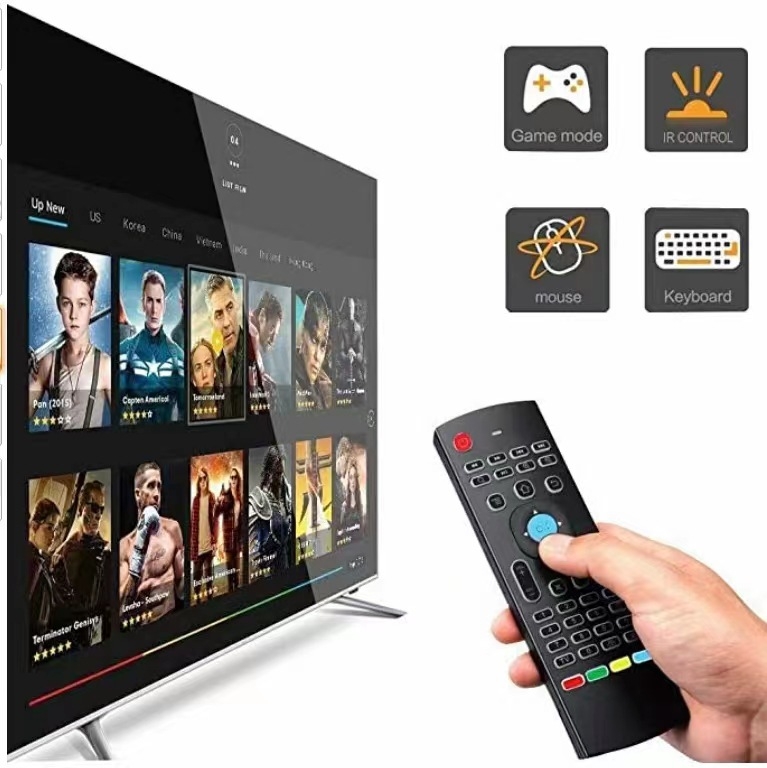 MX3 mouse aerian cu tastatură IR, telecomandă wireless iluminată, 81 de taste, funcționare fotoelectrică, tehnologie fără fir GFSK