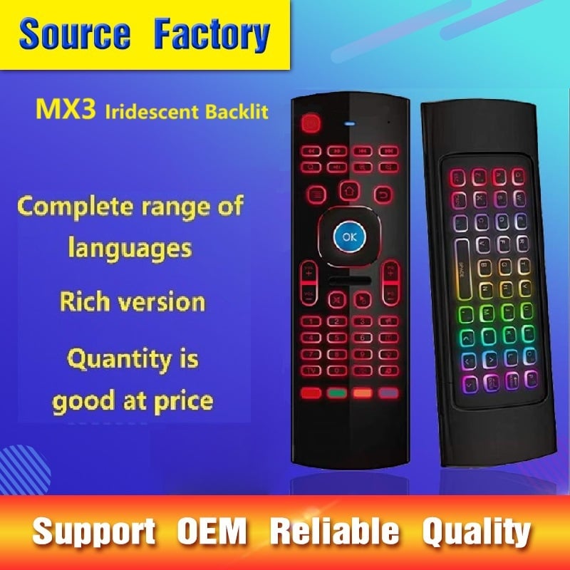 MX3 mouse aerian cu tastatură IR, telecomandă wireless iluminată, 81 de taste, funcționare fotoelectrică, tehnologie fără fir GFSK