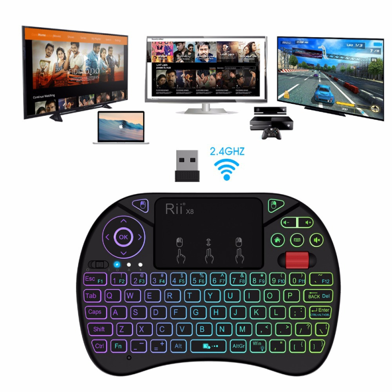 I8X mini tastatură wireless cu 71 taste, iluminare RGB și mouse aer