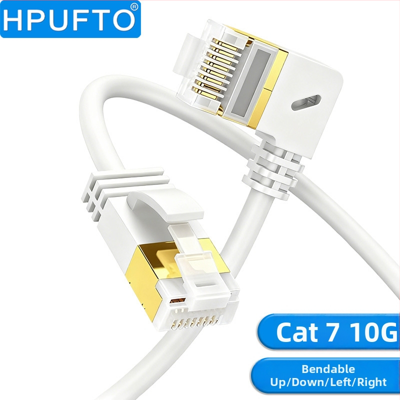 Kábel Cat7 so zakrivením, dvojité tiene, 90° pravý uhol, bezoxidová meď, patch kábel pre dátové centrum