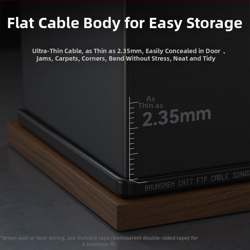 Cat7 itin plonas plokščias Ethernet kabelis, 10 Gbps, dvigubo ekrano apsauga