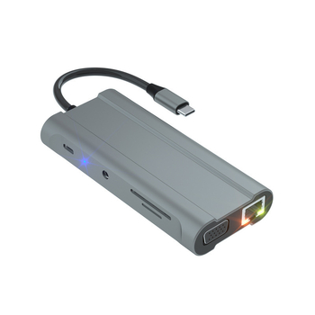 USB-C σταθμός σύνδεσης με 3 θύρες USB 3.0, αναγνώστη καρτών SD/TF, HDMI και VGA έξοδοι, Gigabit Ethernet