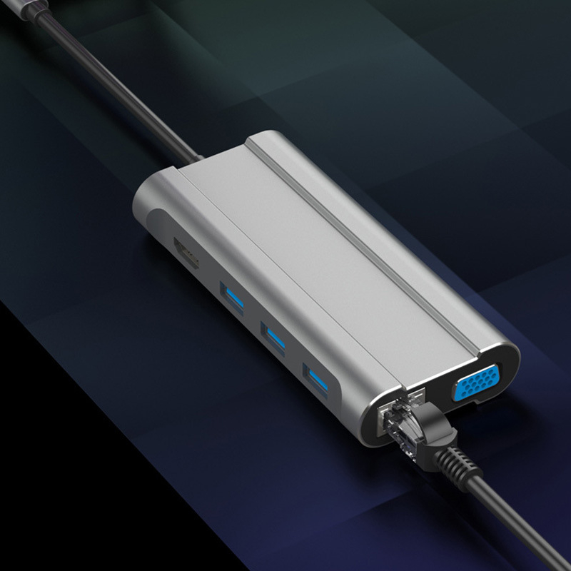 USB-C σταθμός σύνδεσης με 3 θύρες USB 3.0, αναγνώστη καρτών SD/TF, HDMI και VGA έξοδοι, Gigabit Ethernet