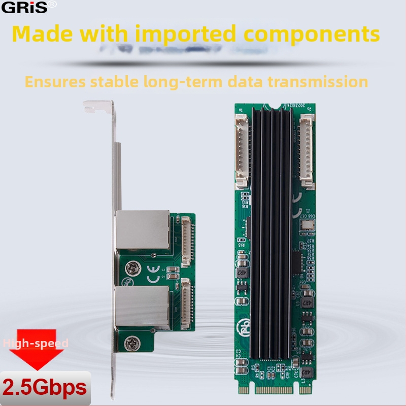 GRIS M.2 divportu Ethernet karte, RJ-45, 10/100/1000 Mbps, M-B Key, Fast Ethernet