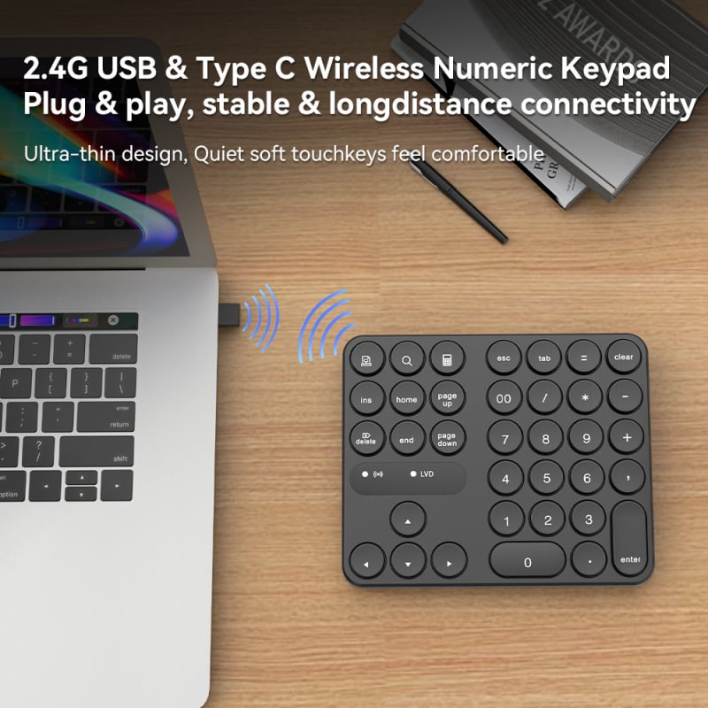 Bežična 35-tipkovnica numerička s okruglim tipkama, dvostruki USB i USB-C sučelje, dizajn za jednu ruku, ABS materijal