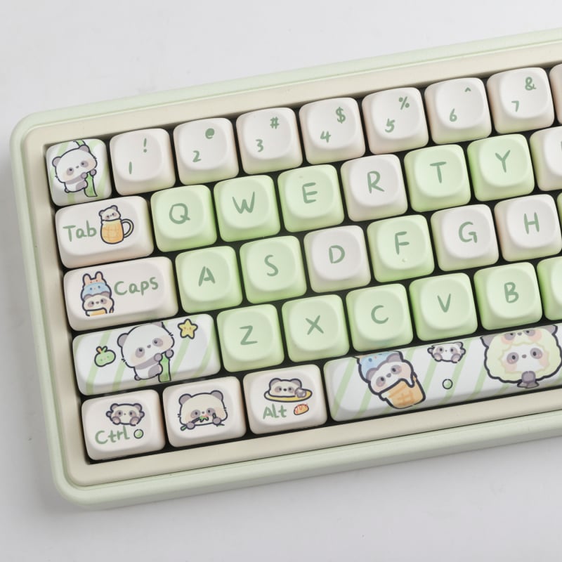 PBT kapica tipke za mehanisku tipkovnicu – Panda tema, MOA visina, Sublimacija, Slatka svijetlozelena panda