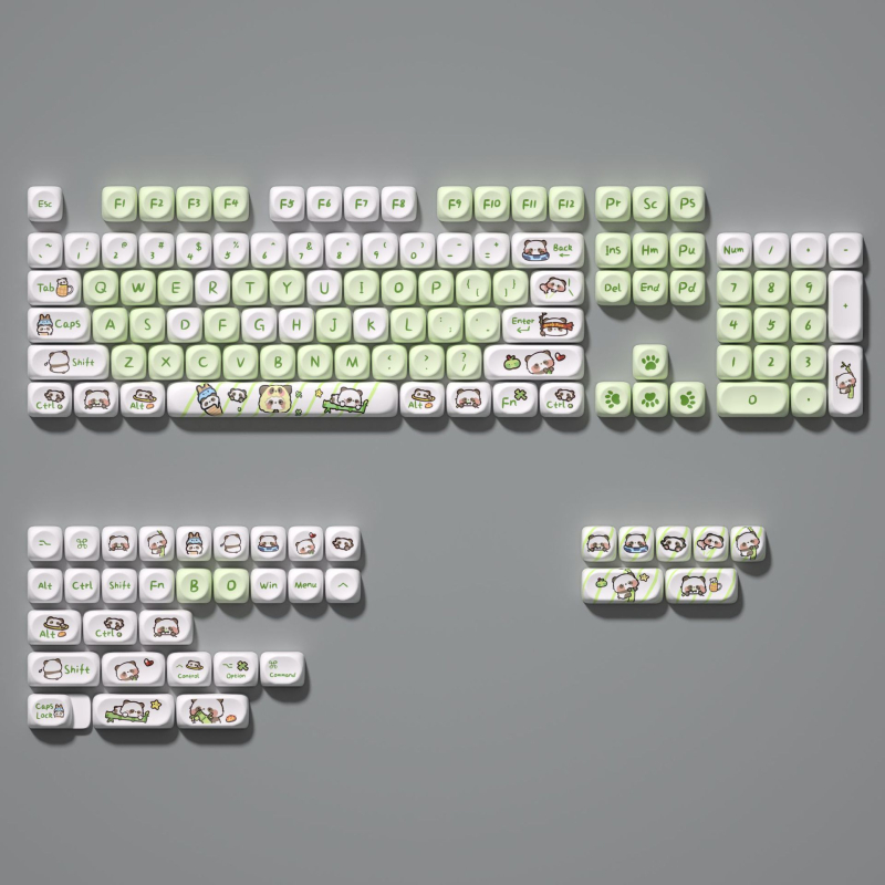 PBT kapica tipke za mehanisku tipkovnicu – Panda tema, MOA visina, Sublimacija, Slatka svijetlozelena panda