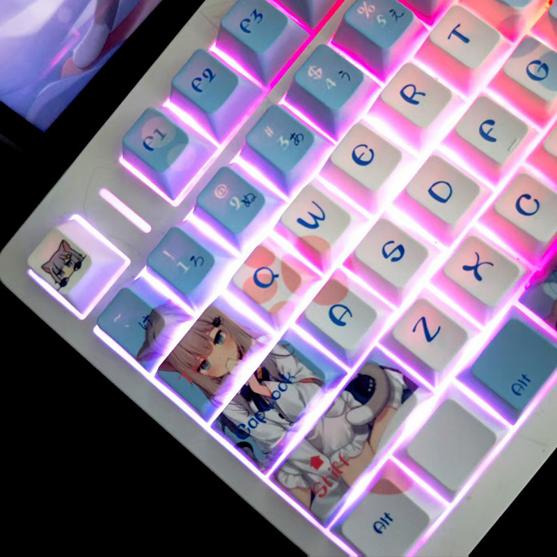 PBT poklopci tipkovnice s temom 2D anime mačka djevojka, sublimacijsko tiskanje, kompatibilno s mehaničkim tipkovnicama