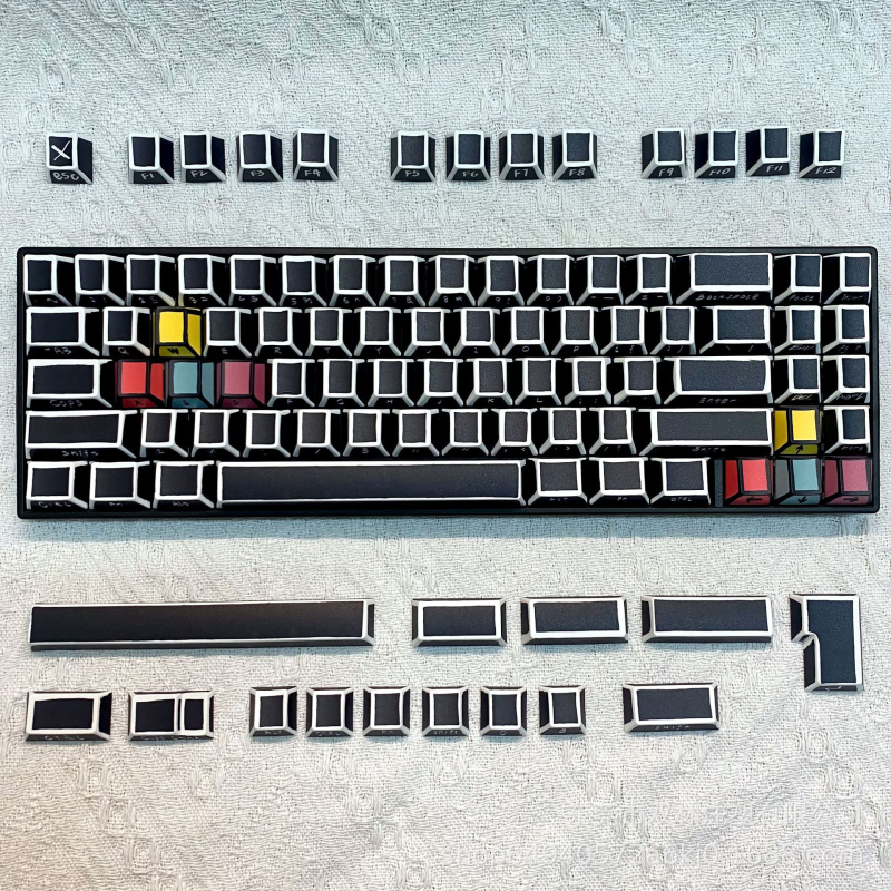 Keycaps pentru tastaturi mecanice, PBT, sublimare cu cinci fețe, 141 taste, design tip bloc