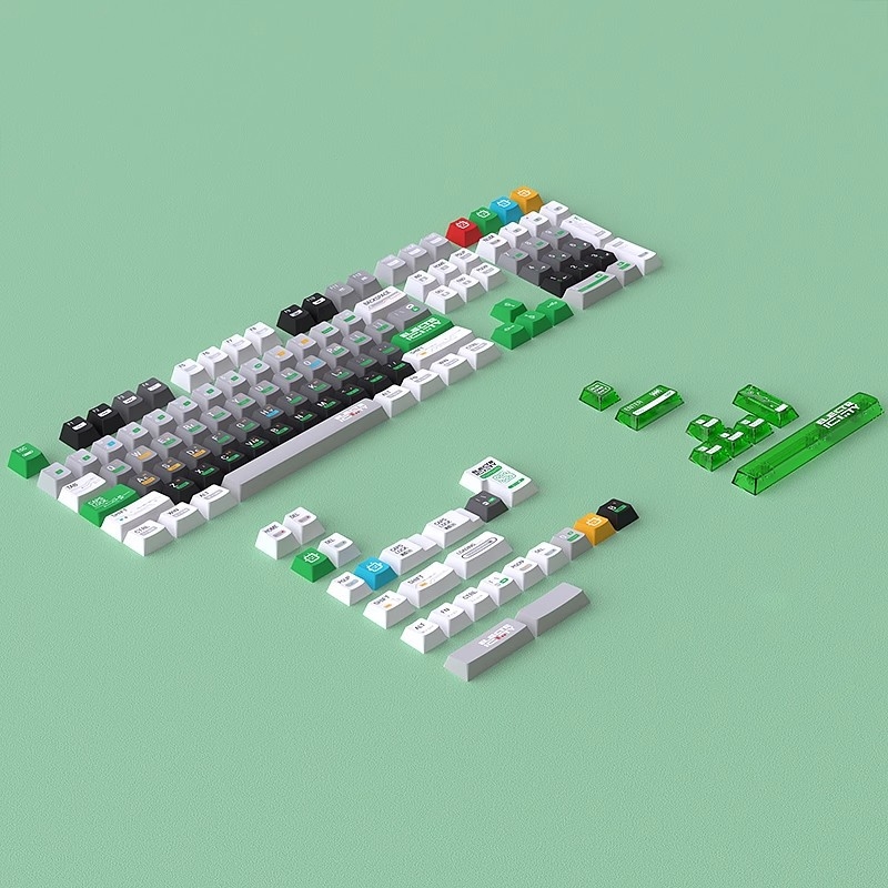 Set keycapova za mehaničku tipkovnicu, materijal PBT+PC, dvostruka injekcija, petostrana sublimacija, 128 tipki, originalna visina
