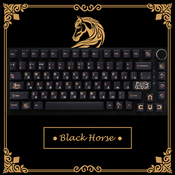 Black Horse PBT keycaps, sublimácia, pôvodná výška, 130 kláves, kompatibilné s Cross-Axis mechanickými klávesnicami 61/64/68/87/104/108