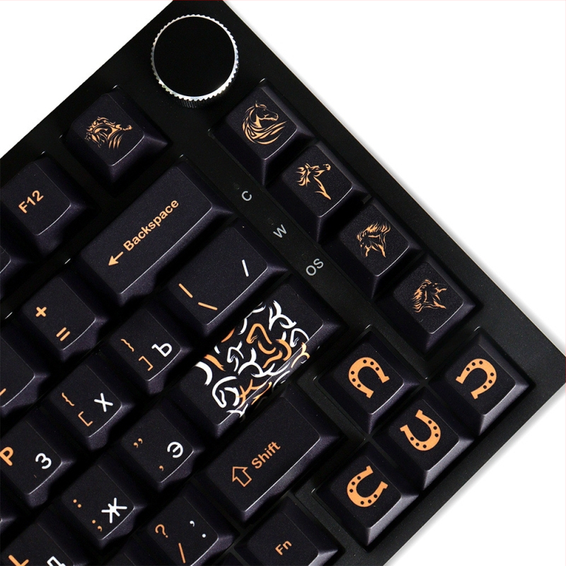 Black Horse PBT keycaps, sublimácia, pôvodná výška, 130 kláves, kompatibilné s Cross-Axis mechanickými klávesnicami 61/64/68/87/104/108