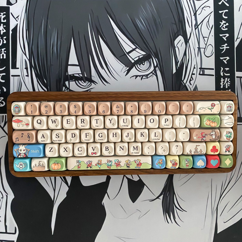 PBT billentyűfedők ötoldalas dye-sublimációval, kompatibilis Cherry MX keresztes stiftel, magas profil, aranyos rajzfilm téma – mini teljes készlet