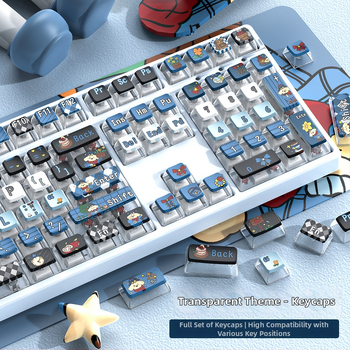 Asmeniniai PBT raktų gaubteliai mechaninėms klaviatūroms su teminiu skaidriu dizainu
