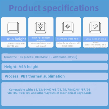 Capă personalizată pentru tastatură mecanică, sublimare PBT, model/transparent, compatibil universal