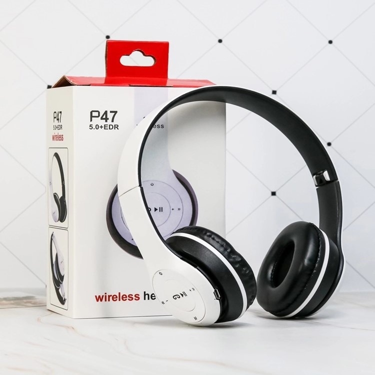 P47 Cască de gaming pliabilă, wireless, cu Bluetooth 5.0, sunet stereo, control vocal