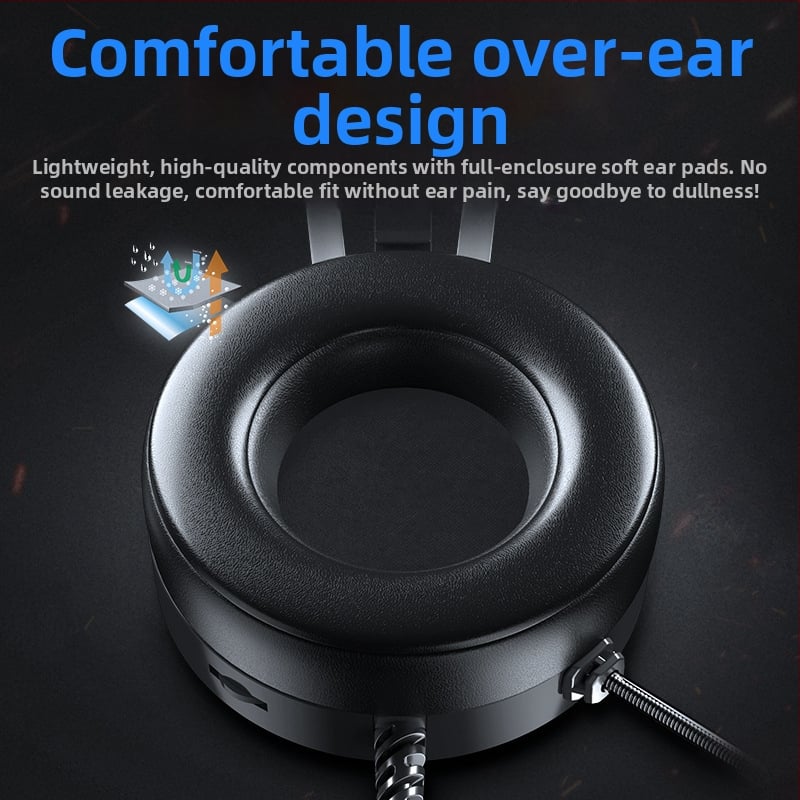 Spēļu austiņas ar mikrofonu, 50 mm draiveri, 20–20 kHz, 21 Ω, 2,2 m pletenais kabelis, 3,5 mm spraudnis