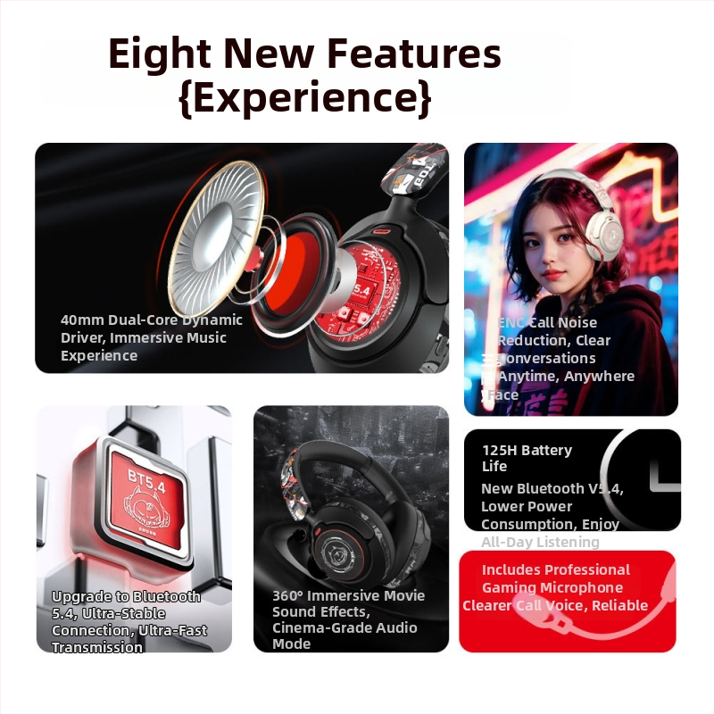 Belaidės žaidimų ausinės su ANC, Bluetooth 5.4, IPX4 atsparumas vandeniui, 8+ val. veikimo laikas, 15 m diapazonas