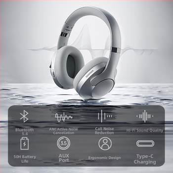 Žaidimų ausinės su aktyviu triukšmo slopinimu, virš ausų dizainas, Bluetooth 5.4, baterijos veikimo laikas daugiau nei 8 valandos, žemas vėlinimas esports