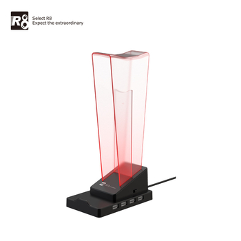 R8 HT02 stalak za slušalice, vertikalna osvijetljena baza s četiri USB porta
