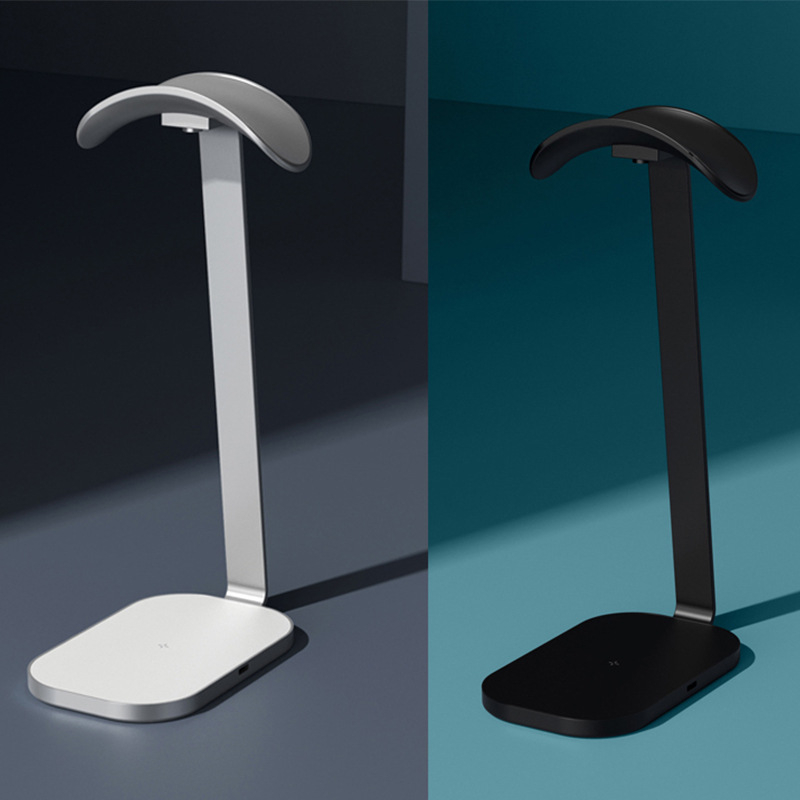 Stalak za slušalice na stolu s bežičnim punjenjem, aluminijska legura + silikon, model X3
