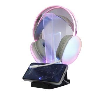Višefunkcijski držač za slušalice i telefon, prozirna RGB LED rasvjeta, 2-u-1 gaming LED prikazni stalak i skladište