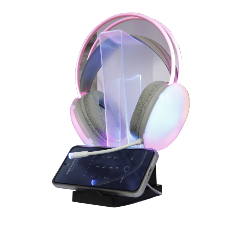 Višefunkcijski držač za slušalice i telefon, prozirna RGB LED rasvjeta, 2-u-1 gaming LED prikazni stalak i skladište