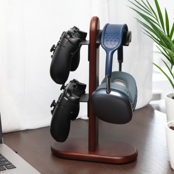 Stativ pentru căști de birou, din lemn de nuc, pentru afișare și depozitare căști de gaming