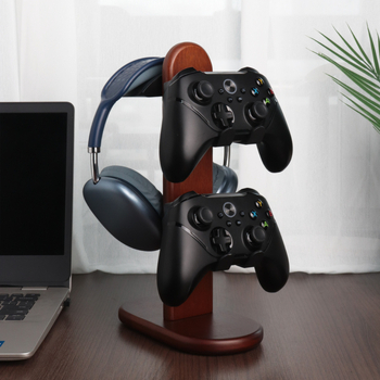 Stativ pentru căști de birou, din lemn de nuc, pentru afișare și depozitare căști de gaming