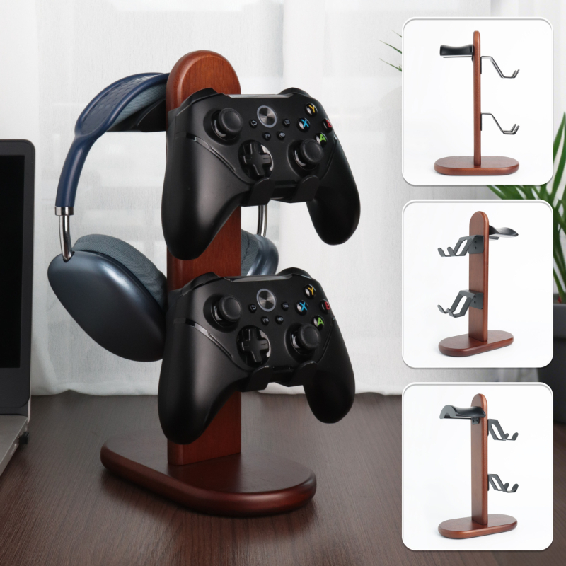 Stativ pentru căști de birou, din lemn de nuc, pentru afișare și depozitare căști de gaming