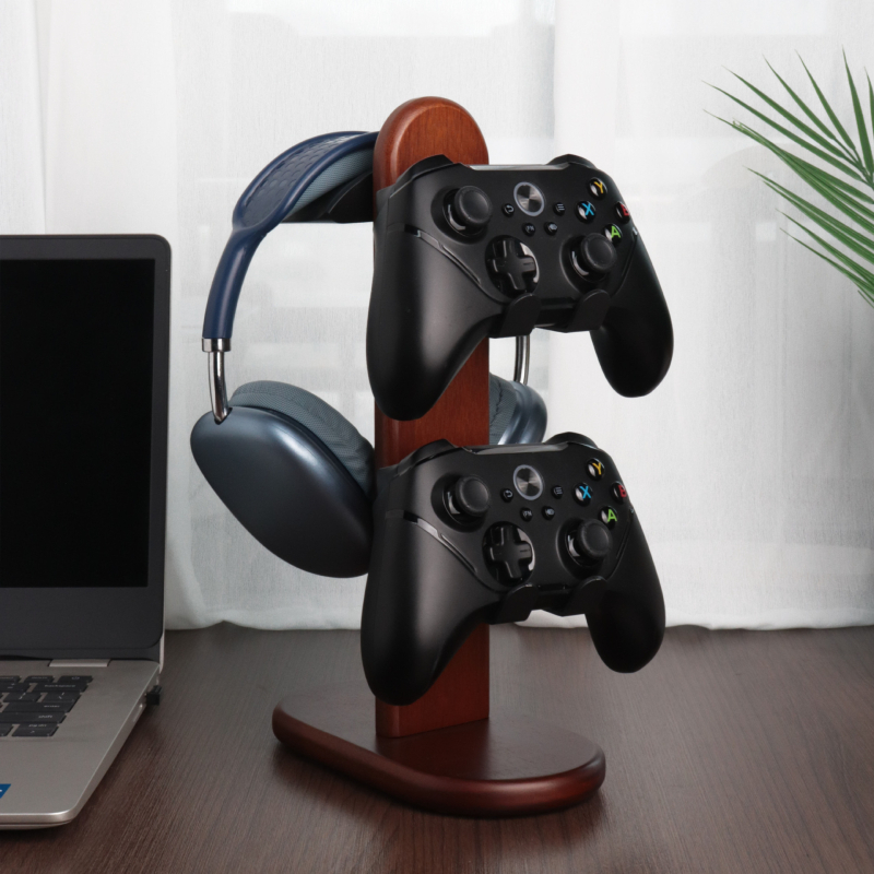 Stativ pentru căști de birou, din lemn de nuc, pentru afișare și depozitare căști de gaming