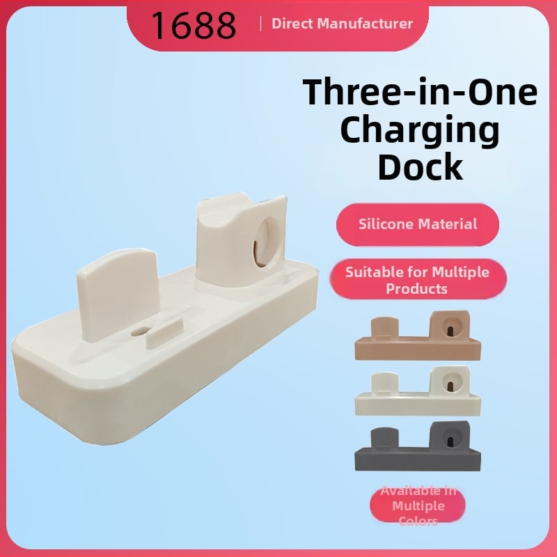 3-in-1 įkrovimo pagrindas su kabelių saugykla – skirtas iPhone, Apple Watch, išmaniajam telefonui ir ausinėms – TPU, paprastas stilus