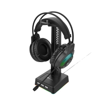 Držač za slušalice HT03 s osvijetljenom bazom, uspravni dizajn, tri USB priključka, silikon, kabel 1,5 m, garancija 1 godina