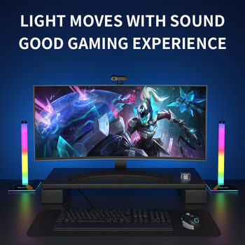 Suport pentru căști de gaming cu iluminare ambientală, control prin aplicație Bluetooth, lumină ritm activată de sunet, iluminare ambiental USB, cablu de 2 m