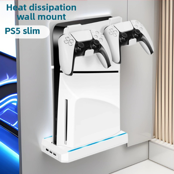 Stojan pre PS5 Slim s podstavcom, držiakom na ovládač a háčikom na slúchadlá, viacúrovňové RGB osvetlenie