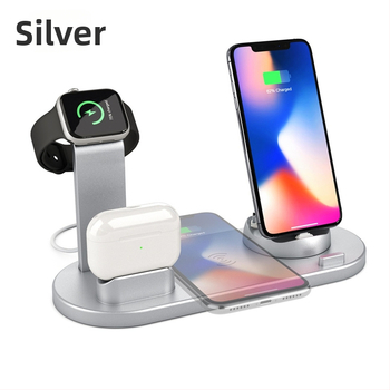4-in-1 belaidžio įkrovimo pagrindas iPhone, AirPods ir Apple Watch; įėjimas DC9V, išėjimas DC5V-1.5A; plastiko korpusas; suderinamas su Apple, Type-C ir Android v8 įrenginiais; 3C sertifikatas 2022230907001902
