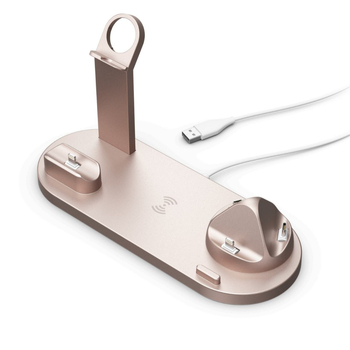 4-in-1 belaidžio įkrovimo pagrindas iPhone, AirPods ir Apple Watch; įėjimas DC9V, išėjimas DC5V-1.5A; plastiko korpusas; suderinamas su Apple, Type-C ir Android v8 įrenginiais; 3C sertifikatas 2022230907001902