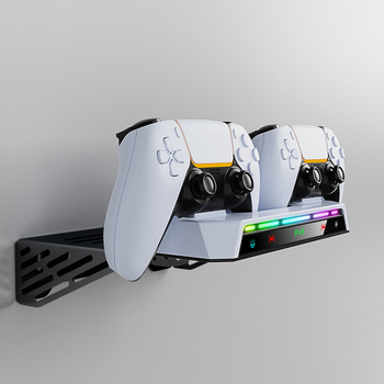 Zidni držač za PS5 Slim/PS5 Pro s dockingom za punjenje i držačem za slušalice, USB-C sučelje, ABS materijal