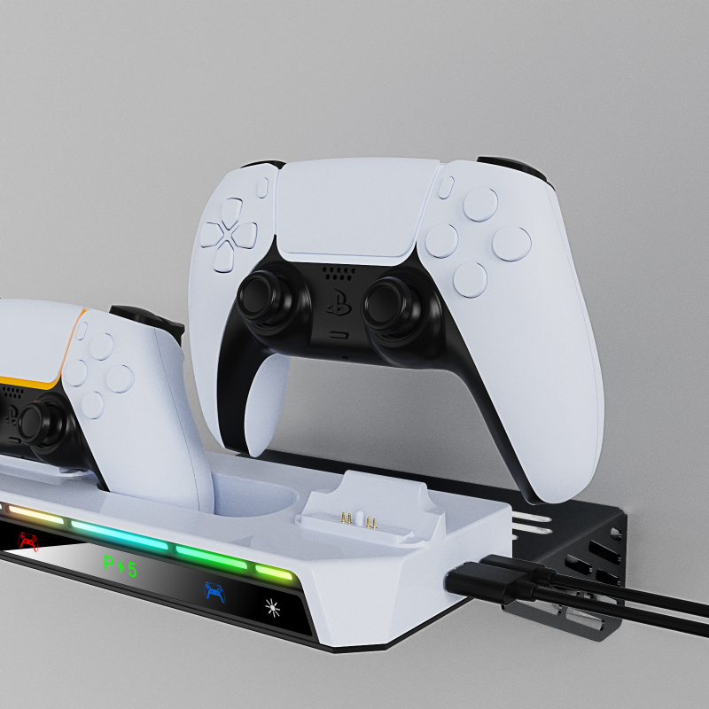 Zidni držač za PS5 Slim/PS5 Pro s dockingom za punjenje i držačem za slušalice, USB-C sučelje, ABS materijal