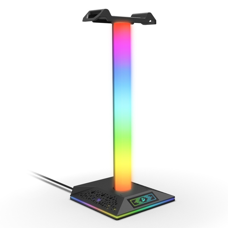 EB05 RGB osvijetljena stolna držač za slušalice, USB hub, silikon