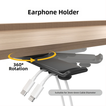 Darbalaušio ausinių laikiklis su 360-degree pasukamu laikikliu ir kabelių laikymu, lydinio medžiaga, universalus stilius