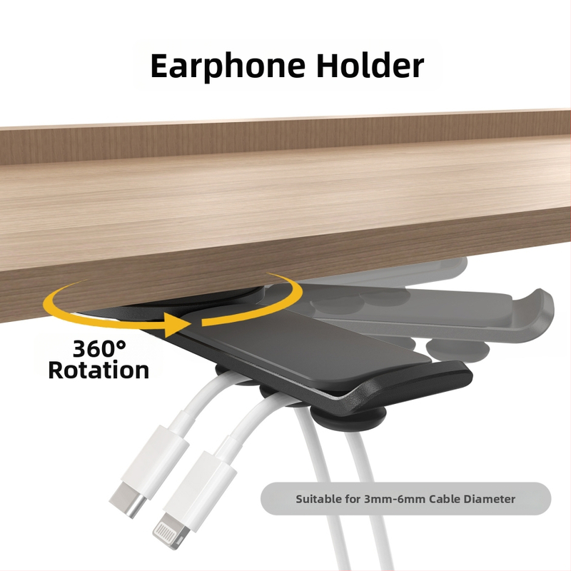 Darbalaušio ausinių laikiklis su 360-degree pasukamu laikikliu ir kabelių laikymu, lydinio medžiaga, universalus stilius