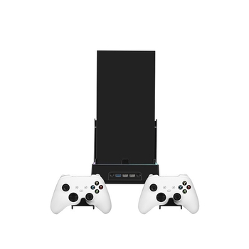 Bază de perete pentru Xbox Series X cu ventilator de răcire și iluminare RGB; corp din ABS, conexiune Type-C, spațiu de depozitare pentru căști
