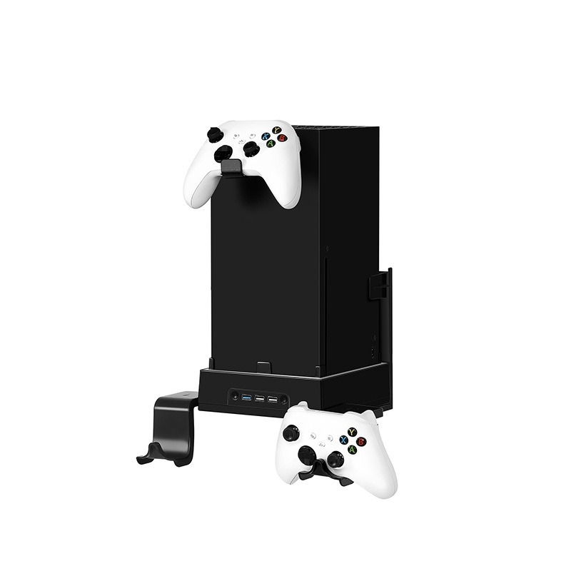 Bază de perete pentru Xbox Series X cu ventilator de răcire și iluminare RGB; corp din ABS, conexiune Type-C, spațiu de depozitare pentru căști