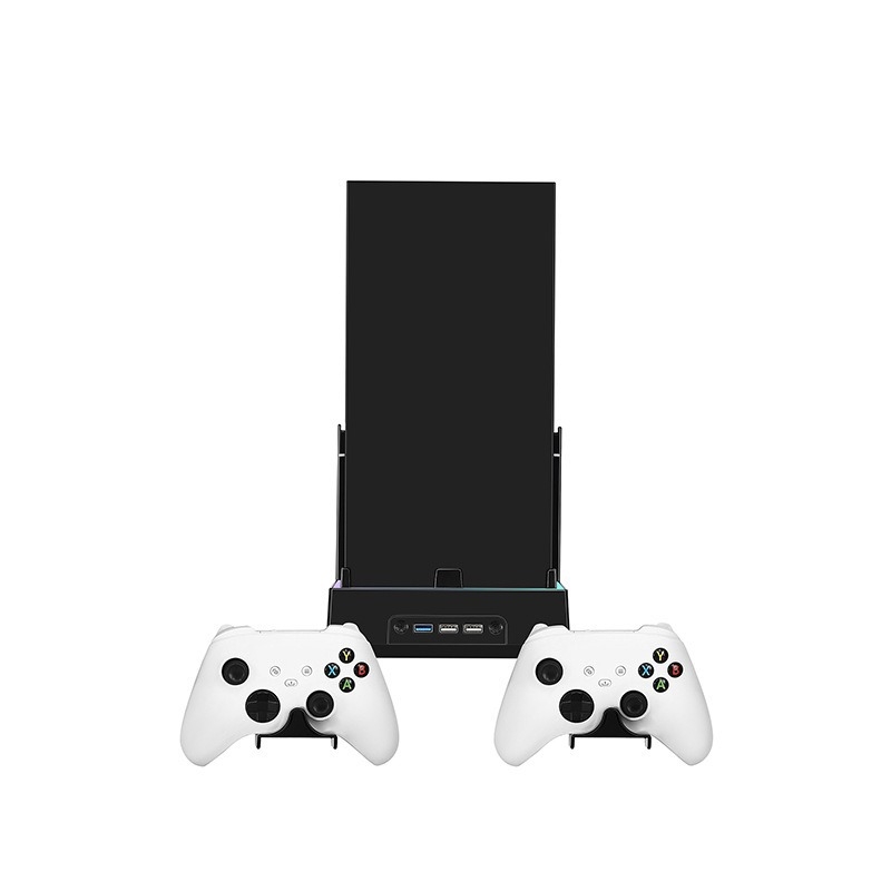Bază de perete pentru Xbox Series X cu ventilator de răcire și iluminare RGB; corp din ABS, conexiune Type-C, spațiu de depozitare pentru căști