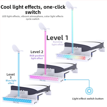 Horizontni stalak za PS5 Pro / PS5 Slim s ugrađenim rashladnim ventilatorom, punjačem za kontrolere i nosačem za slušalice