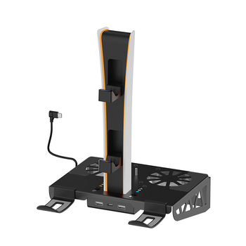 PS5 Pro/Slim zidni držač s ventilatorom za hlađenje, stanicom za punjenje kontrolera i skladištem za VR headset